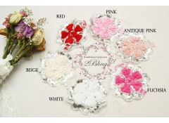 Sequin Flower, ROSETTE Flower Trim,  Silver, Pack of 2